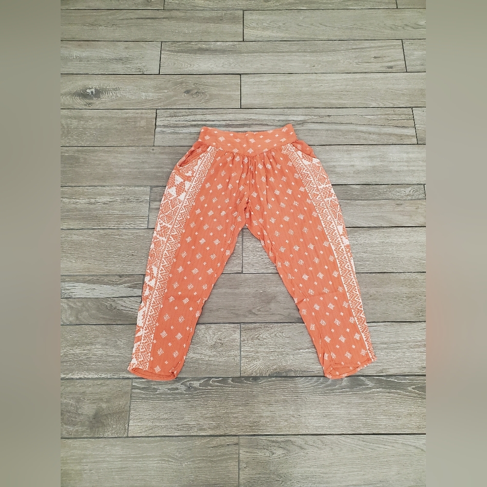 Rip Curl 100% viscose orange cream boxy tribal relaxed fit pull-on casual pants